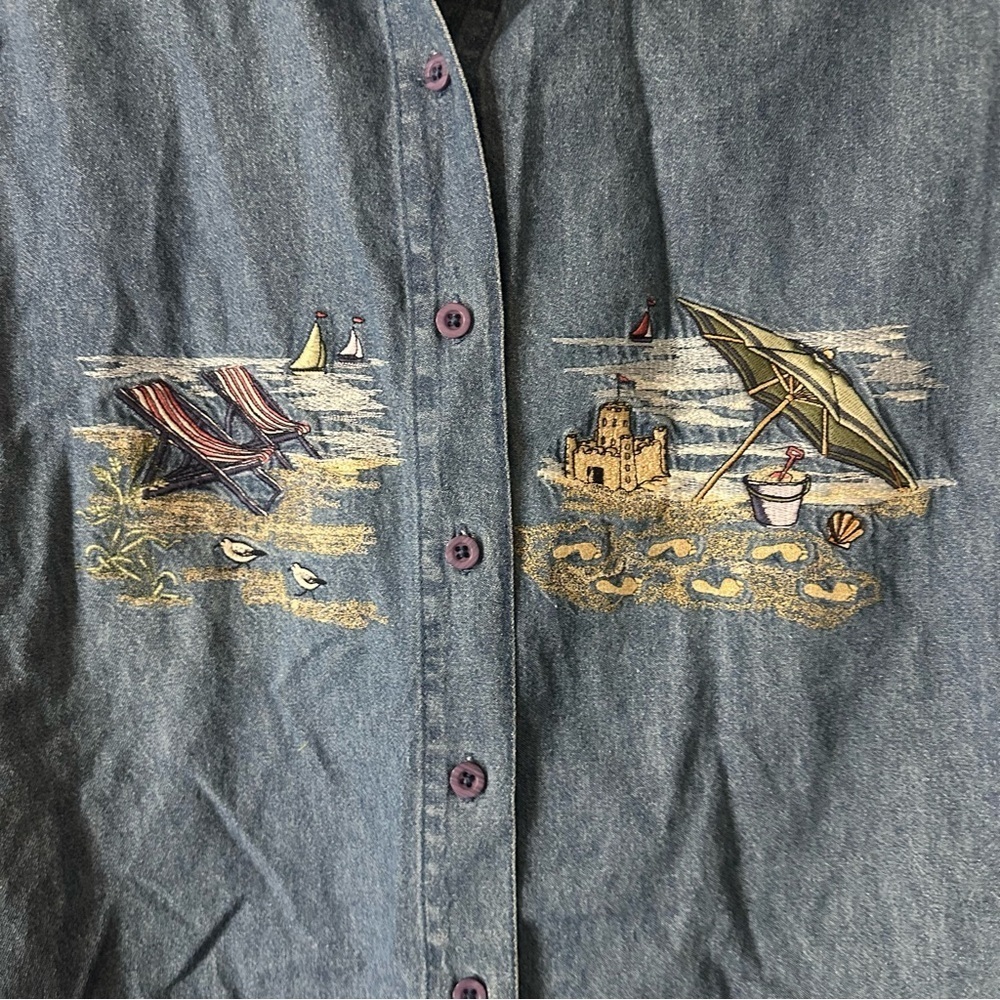 Tradition Country Collection Light Blue Nautical Beach Embroidered Shirt Sz M - Picture 3 of 12